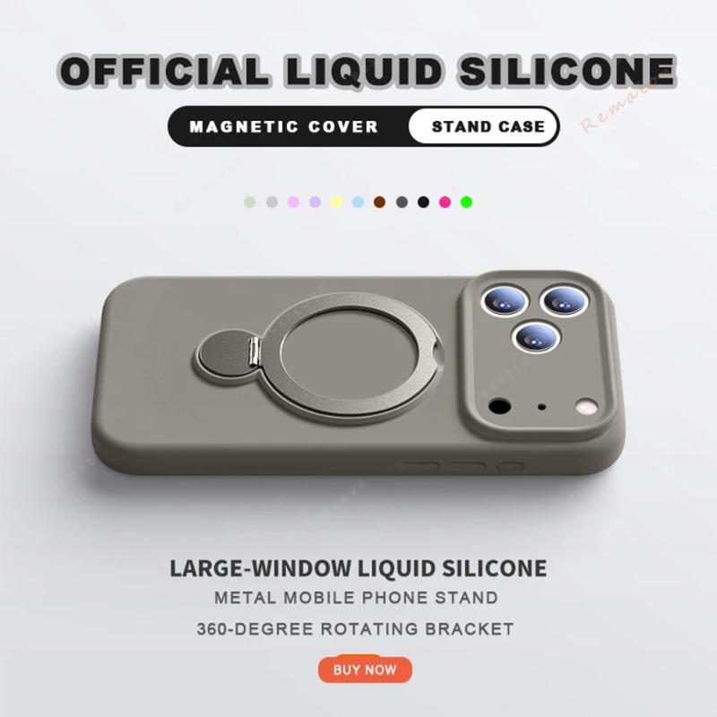 Liquid Silicone Magnetic Phone Bracket Case For iPhone 17 13 14 15 16 Pro Max Air Plus Magsafe Stand Holder Protector Cover