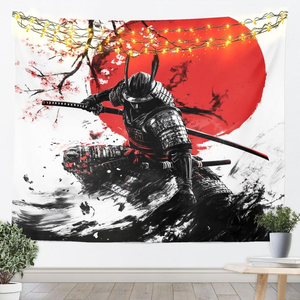 Cherry Blossom Tapestry Japanese Style Wall Art for Living Room Bedroom Chinese Ink Painting Wall Hanging Blanket Plum Blossom