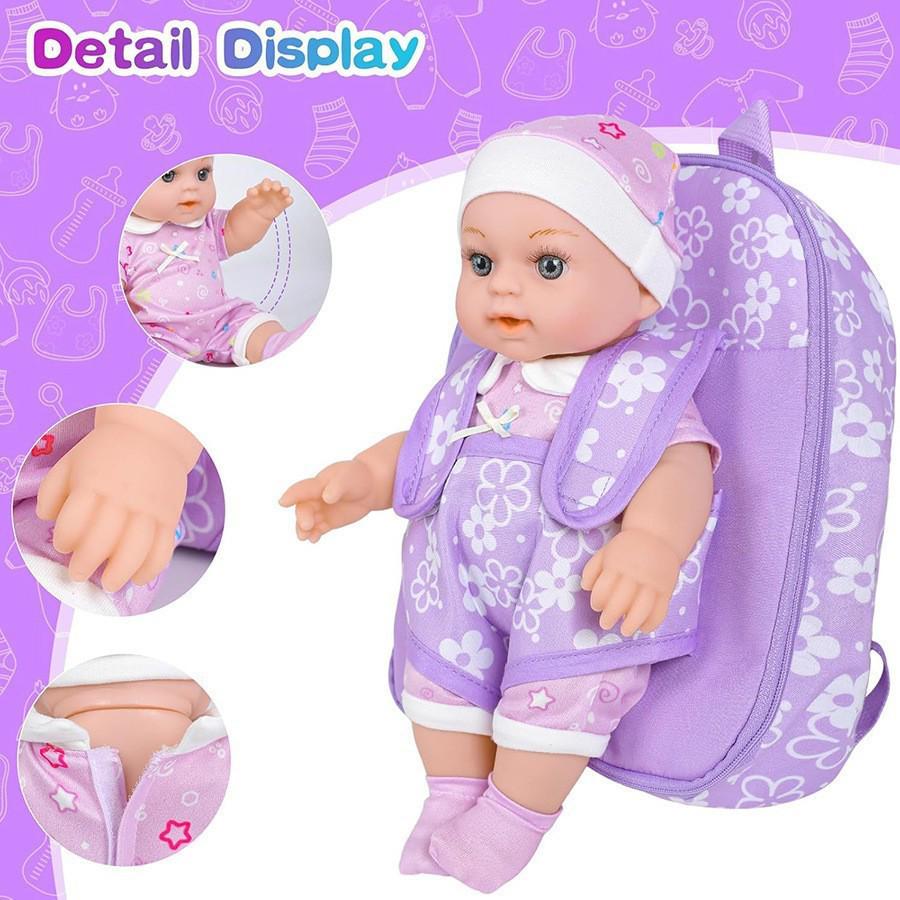12" Reborn Rubber Baby Doll & Backpack Set - Soothing Toy for Children
