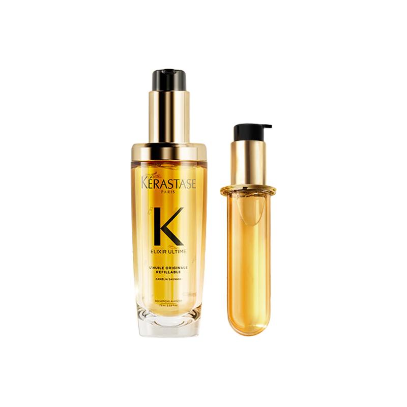 Kerastase hair oil Gilded Camellia Care Essential Repairs, Smoothes Two-piece set: 75ml hair care essential oil + 75ml hair care essential oil refill