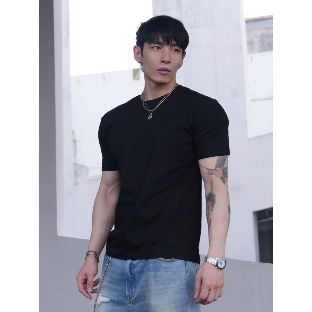 Men's Clothing Block Color Regular Shoulder Short Sleeve Summer T-Shirt Cool Feeling Cleanfit Trendy Top Lightweight Comfortable