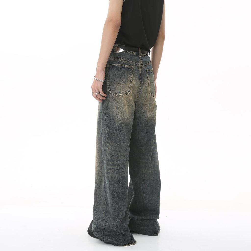 2024 Unisex Retro Hong Kong Style Wide-Leg Jeans - Blue, All-Season