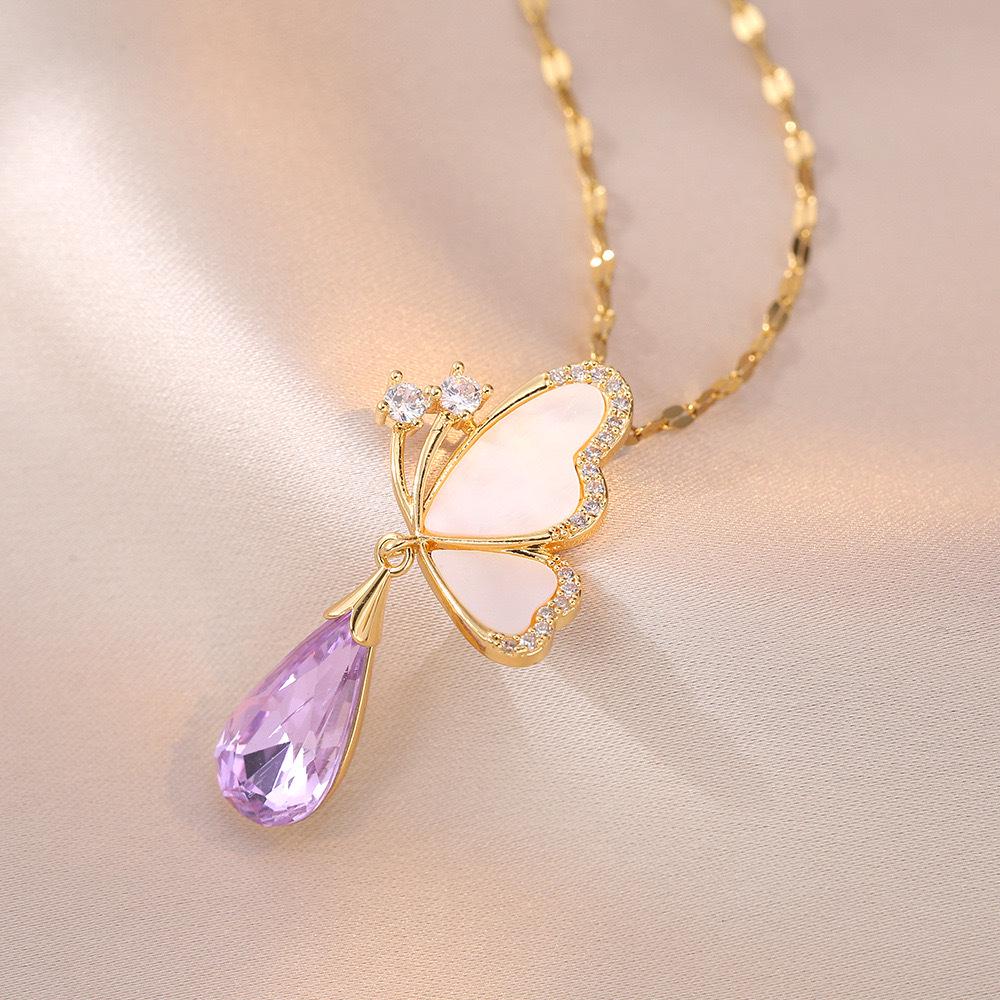 Butterfly Necklace with Color-Retaining Zircon - Fashionable, Versatile Women's Jewelry Accessory.