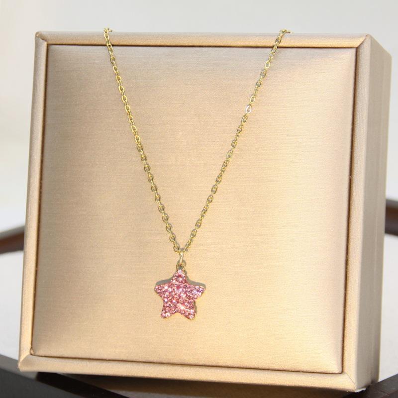 Stainless Steel Women's Luxury Diamond Star Pendant Necklace