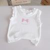 Girls Summer Cartoon Lace Bow Sleeveless T Shirt Candy Stylish Outer Wear Top For Kids