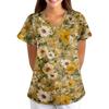 Top da Lavoro Stampato da Donna con Scollo a V, Vestibilità Larga, Manica Corta, con Tasca, Fantasia Floreale, Leggero, Camicia da Uniforme per Infermieri