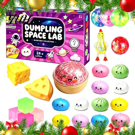 Interactive Holiday Countdown Calendar Squeeze Toys Advent Calendar, Soft Bun Sensory Fidget Toys, Christmas Stocking for Play Stuffer, Stress Relief