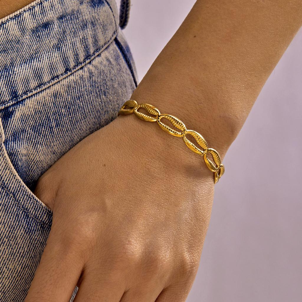 Summer Ocean Style Fish Shell Starfish Cuff Open Bangle for Women Gold Color Stainless Steel Bracelet Aesthetic Party Jewelry