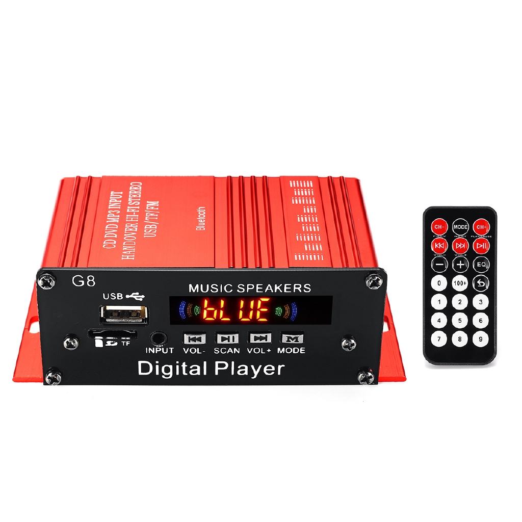 2CH 100W+100W DC 12V Bluetooth Stereo FM Radio USB Remote Control Red Car Audio Amplificador HIFI Audio Power Amplifier