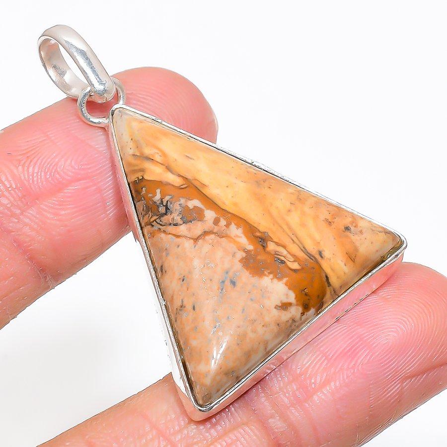 Натуральный камень Яшма Картина Серебряный кулон 925 пробы 1.89 AP-14009