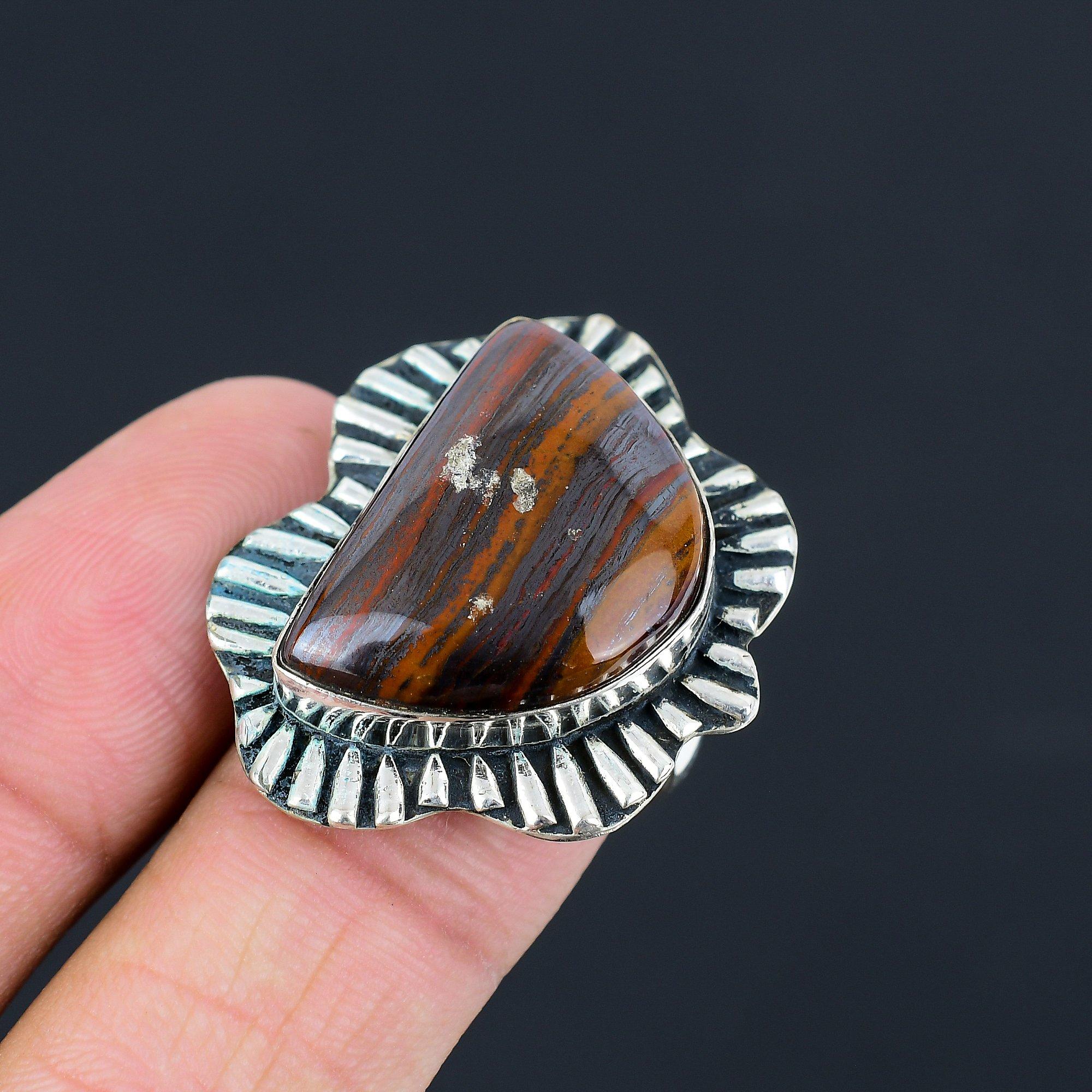 Sisters Day Deal Iron Tiger Eye Stone Stackable Wedding Ring Size 7.5 925 Silver 7.5