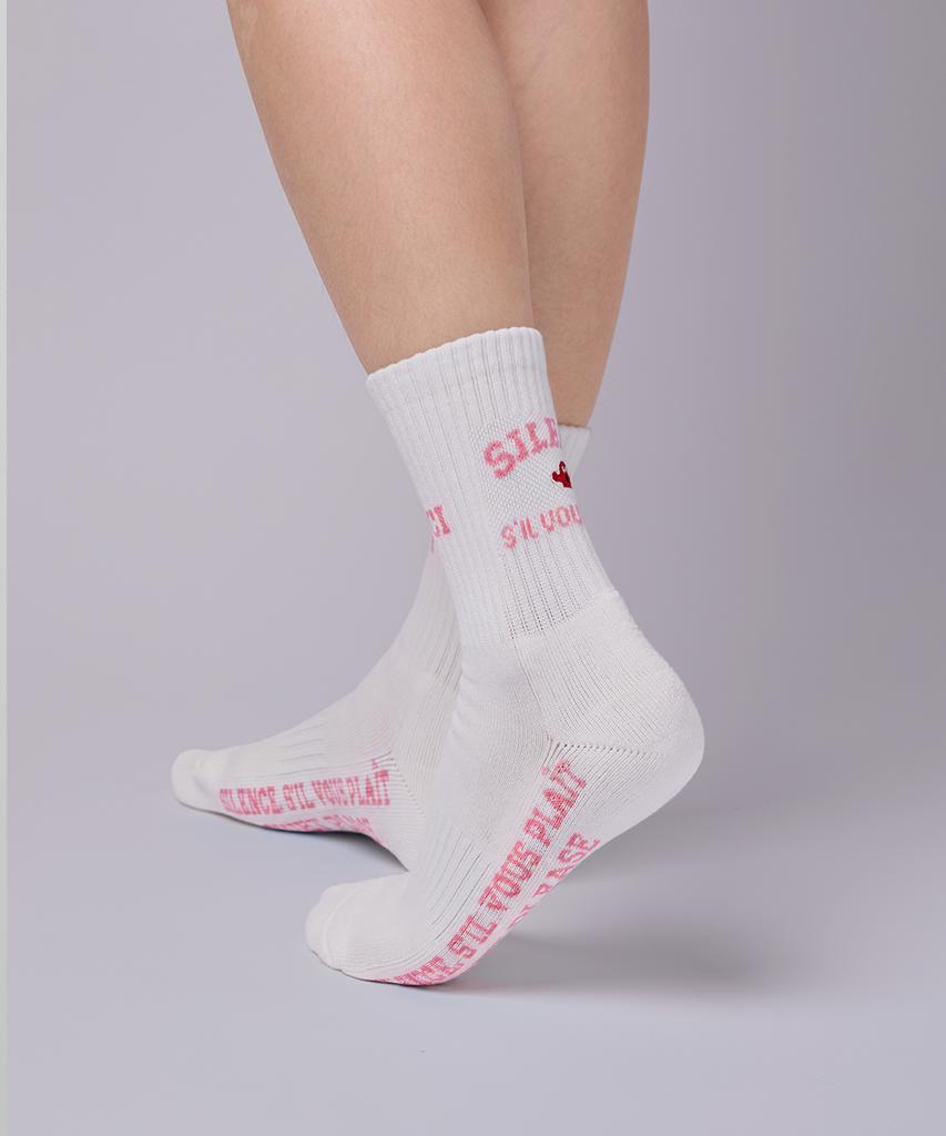 AND GOLF Middle Socks White Pink