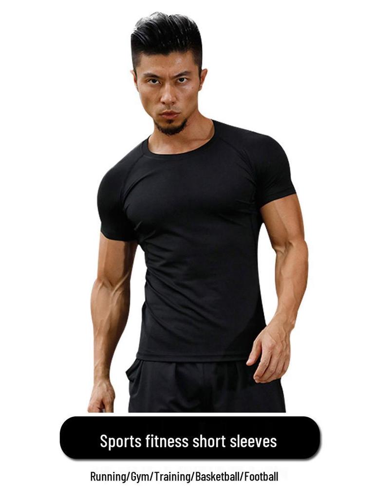 Men's Quick-Dry Athletic Two-Piece Set: Breathable, High-Elastic Short-Sleeve Top & Shorts