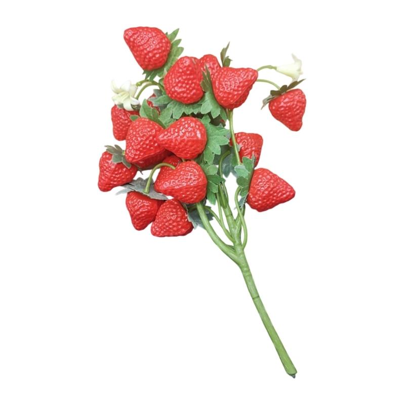 Plastic Artificial Strawberry Branch Fruit Decorations For Yearlong Shelf Styling DIY Projects Holiday Celebration