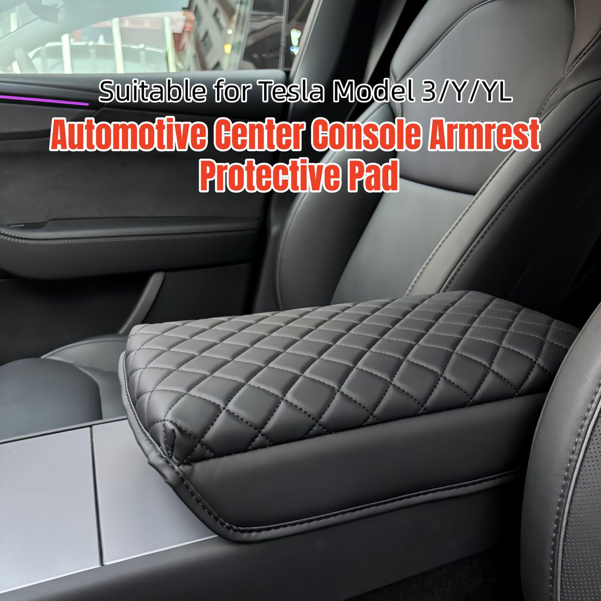 

Tesla Model 3/Y Center Console Leather Armrest Box Pad чёрный