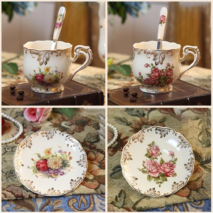Rose Ivory Porcelain Coffee Cup Spoon Set Drinking Utensils for Women Teas Party