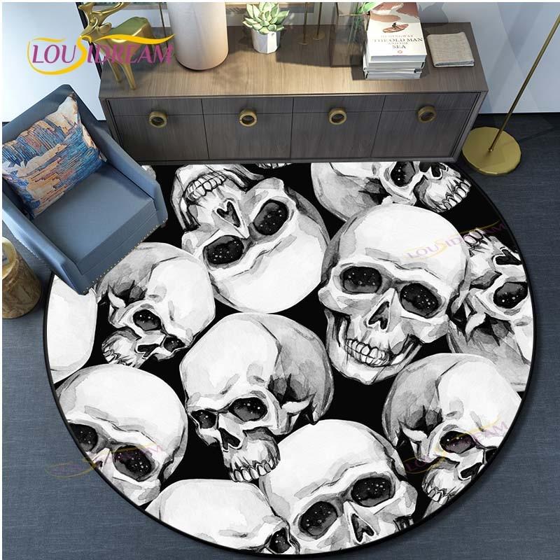 Skull 3D Print Waterproof and Non-slip Circle Cute Floor Rug Round Area Rugs Living Room Children Chair Tent Play Game Carpets