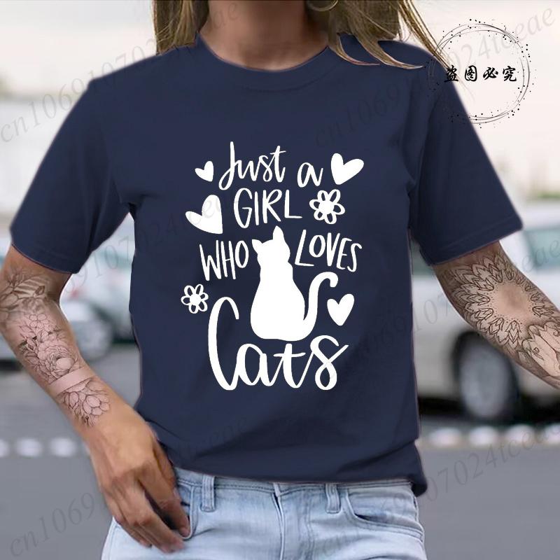 Summer New Clothing Unisex T-Shirt Harajuku Streetwear Just A Girl Who Loves Cats Graphic Clothing Cat Pet Lover Unisex Top Tee