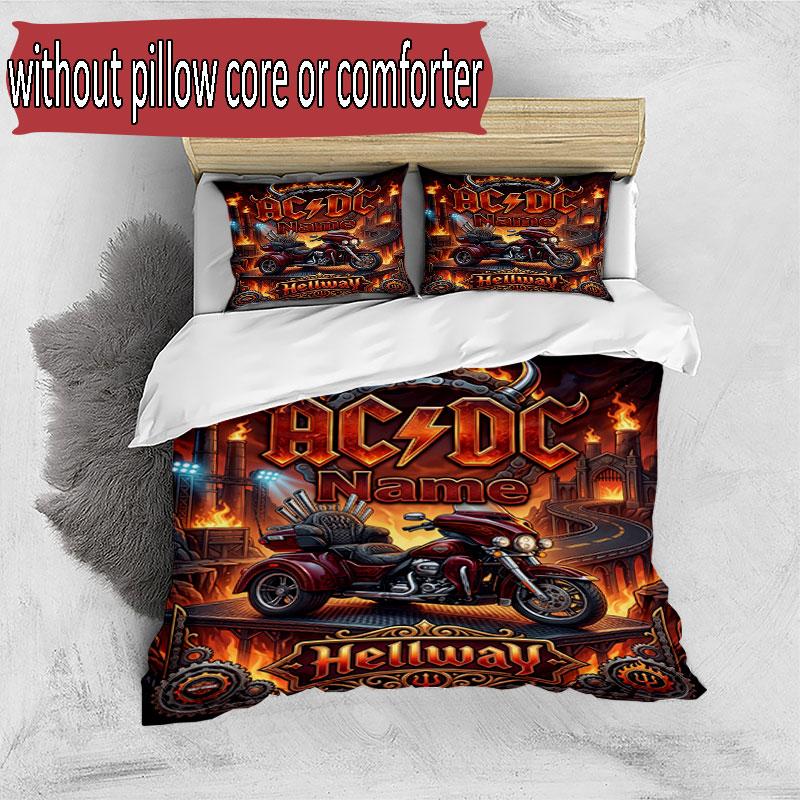 3pcs Duvet Cover Set (1*Duvet Cover + 2*Pillowcase, Without Core), Custom Name ACDC BAND Pattern Bedding Set, Home Bedroom Decor Gift