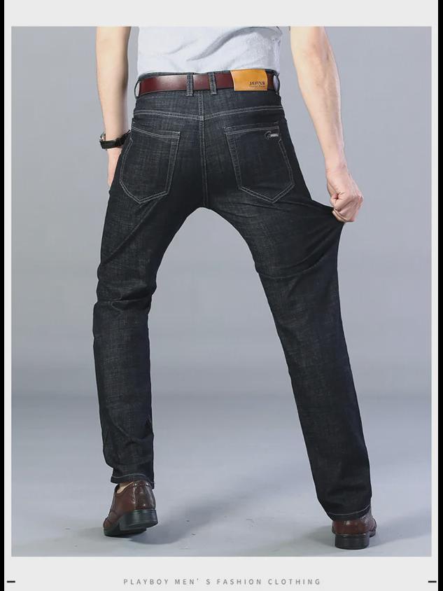 Men's Summer 2023 Stretch Jeans: Straight, Mid-Waist, Loose Fit, Large Size Denim Trousers