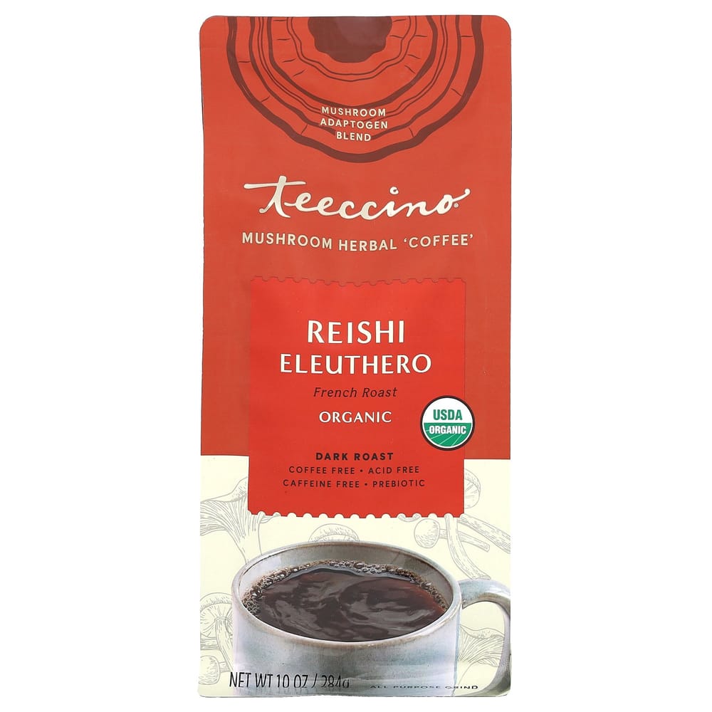 Teeccino Mushroom Herbal Coffee, Reishi Dark Roast, Caffeine-Free, 284g (10oz)