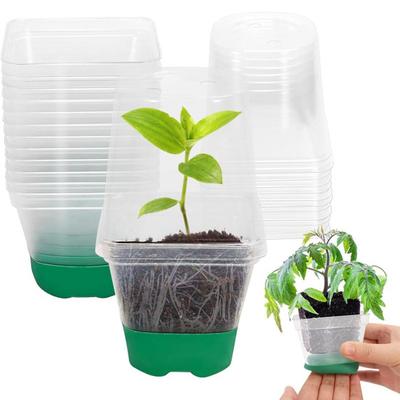 6/12Pcs Silicone Nursery Pot Clear Square Plant Pots with Drainage Holes Easy Transplant Plastic Reusable Flower Pot for Healthy Root Growth