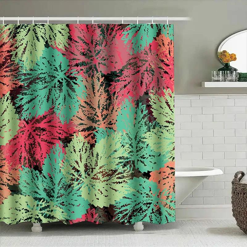 

Green Leaves Shower Curtain Waterproof Bathroom Decor Polyester Printing Shower Curtains W60H190(CM)-1 Pcs