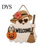 Fall Home Accents Halloween Ghost Welcome Door Hanger, Cute Wooden Sign with Witch Hat & Pumpkin Wall Elements, Indoor Outdoor Decor for Holiday Porch