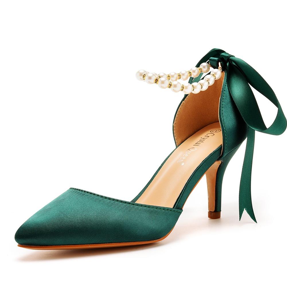 7cm Mid-heel Sandals Thin Heel Rhinestone Beaded Sandals Imitation Silk Wedding Banquet Dress Shoes Pointed Sandals Women