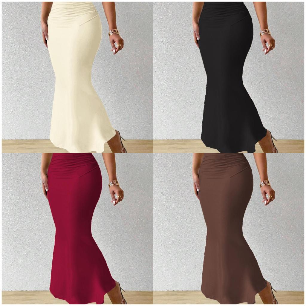 Ladies' Solid Color Tight Fitting High Waisted Fish Tail Fashionable Skirt