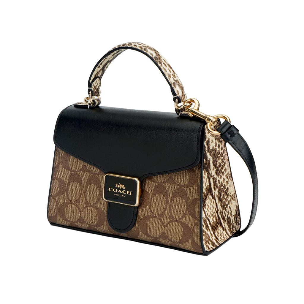 Coach Pepper 22 Classic Monogram Flap Coated Canvas And Leather Handbag Women handbag Brown Black Snake-Skin C1325-IMLOV