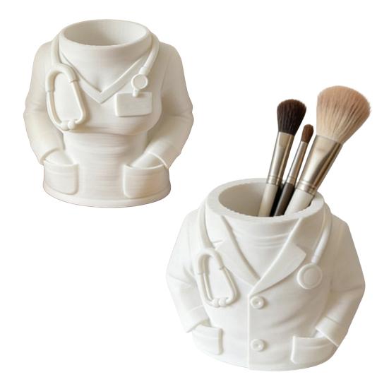 3D Printed Doctor Coat Pen Holder Plastic Desktop Organizer for Makeup Brushes Pencils Gifts for Doctors Nurses Medical Students