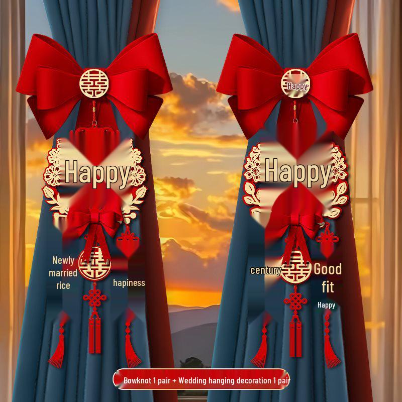 Wedding Curtain Tiebacks: Bridal Room Double Happiness Decor Set