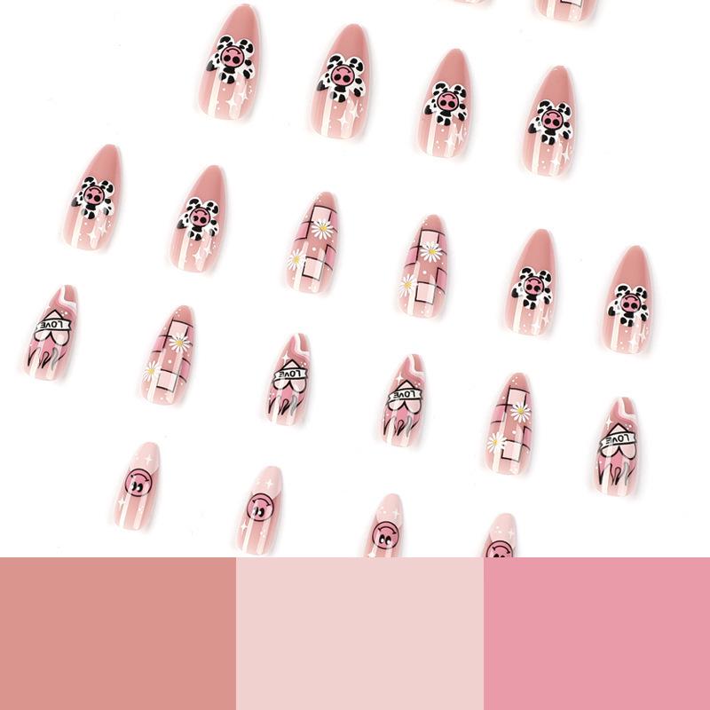 Cartoon Nail Tips & Stickers: Sunflower, Flame, Smiley Face Designs