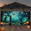 2D Flag Banner, 1 Halloween Garage Door Banner, Large Halloween Green Hanging Background Curtain