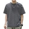 TonLion 2025 Summer Men's Left Chest Small Logo Striped Short-Sleeve T-Shirt, S, Black
