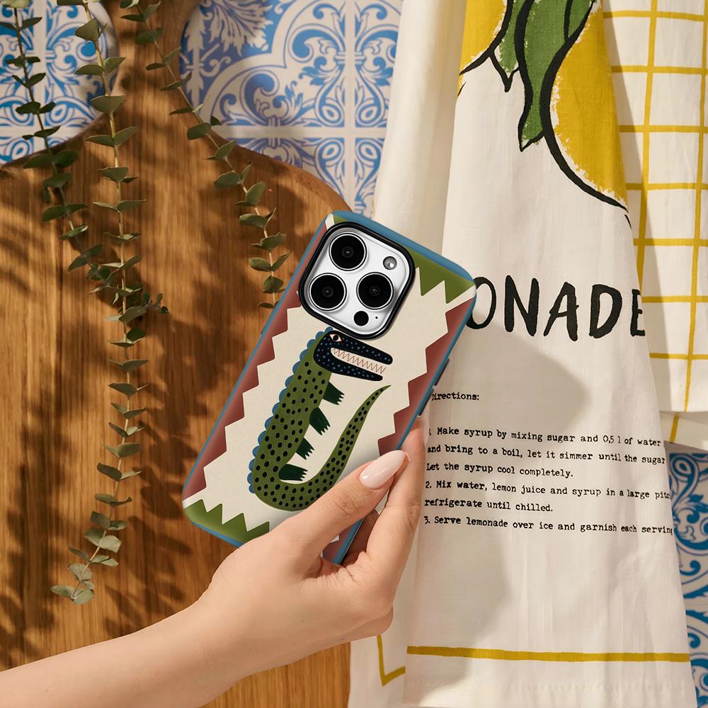 Boho Crocodile Folk Art Phone Case for IPhone 17AIR 16E 16 15 14 13 12 11 17 Pro Max Plus Double-layer Back Cover