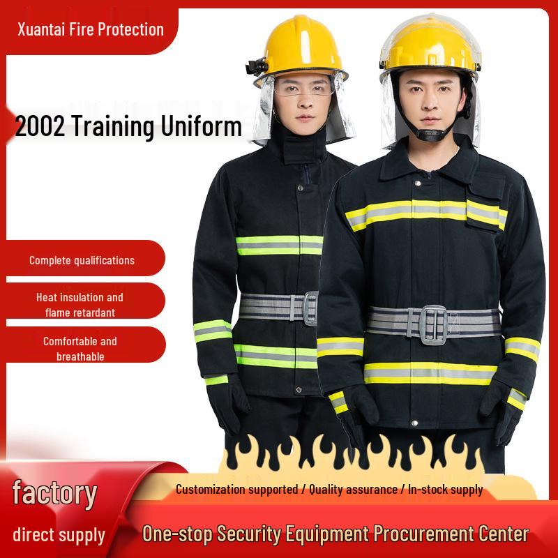 Firefighting Protective Gear 5-Piece Set (Fire Drill & Fire Prevention, Thickened & Fire Retardant) L; Dark Blue; 02 (Thin) (Jacket + Pants)