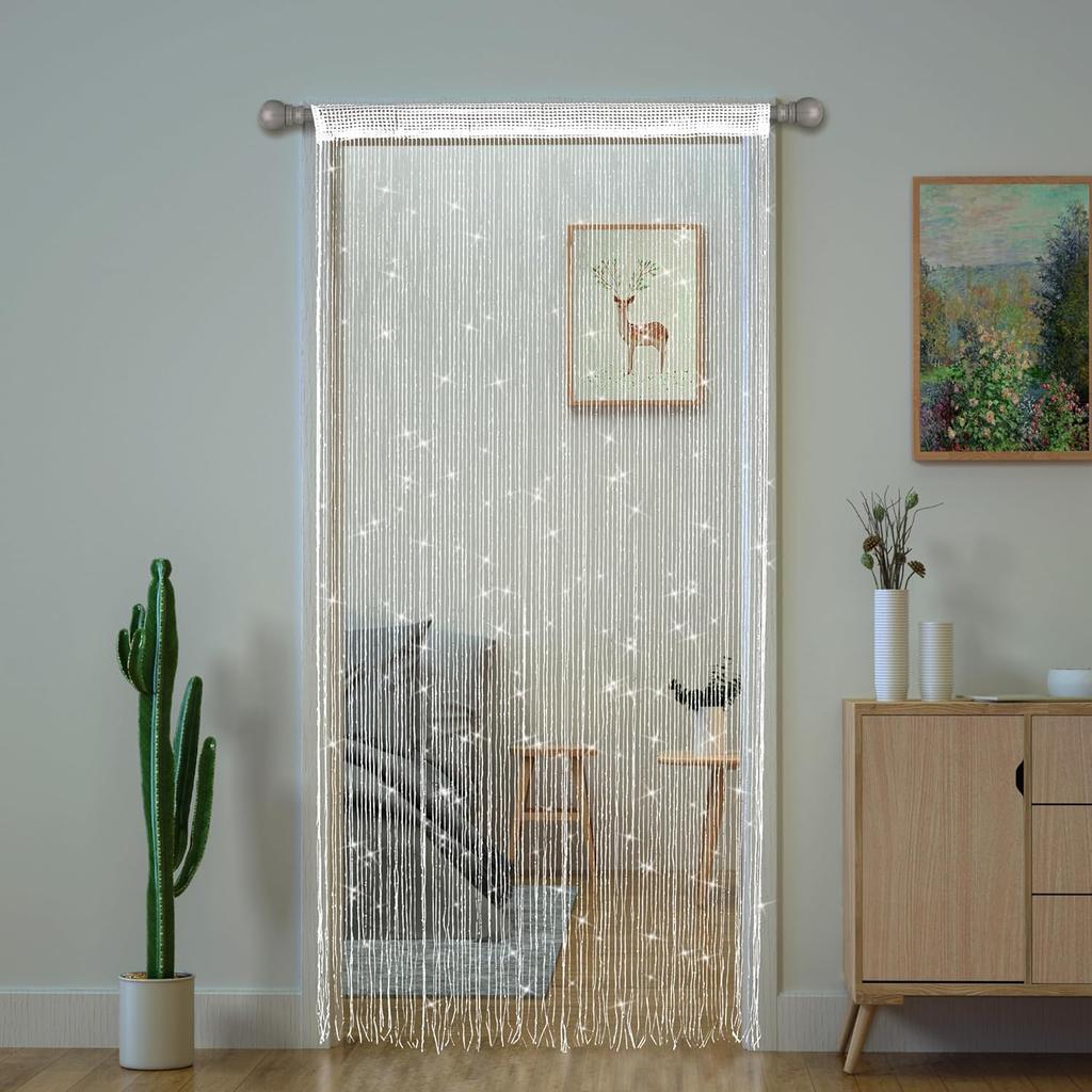 4pcs String Curtains for Doorways Glitter Beaded Curtains Door Sparkle Beads Curtain Open Closet Laundry Hanging Glisten Beads Window Girls
