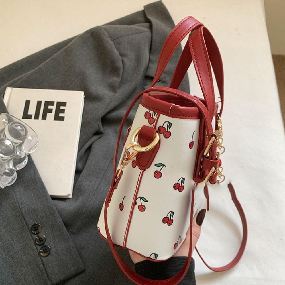 Large Capacity Bucket Shoulder Bag Korean Style Square Tote Bag Cherry Crossbody Bag Ladies/Girls