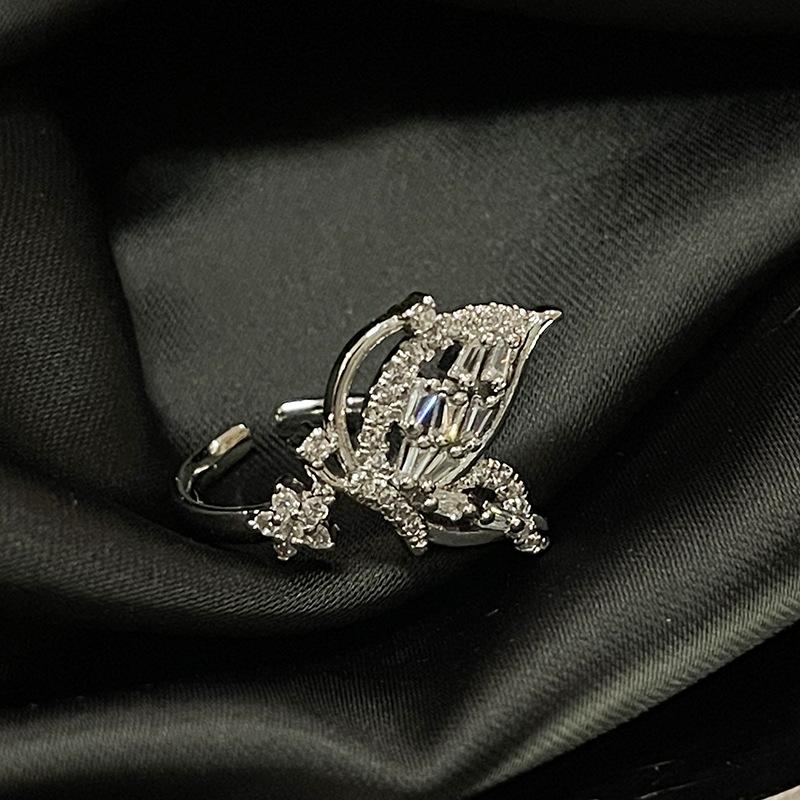 Light Luxury High-End Cold Wind French Full Diamond Zir*****Pen Ring Niche Design Butterfly Ring Woman