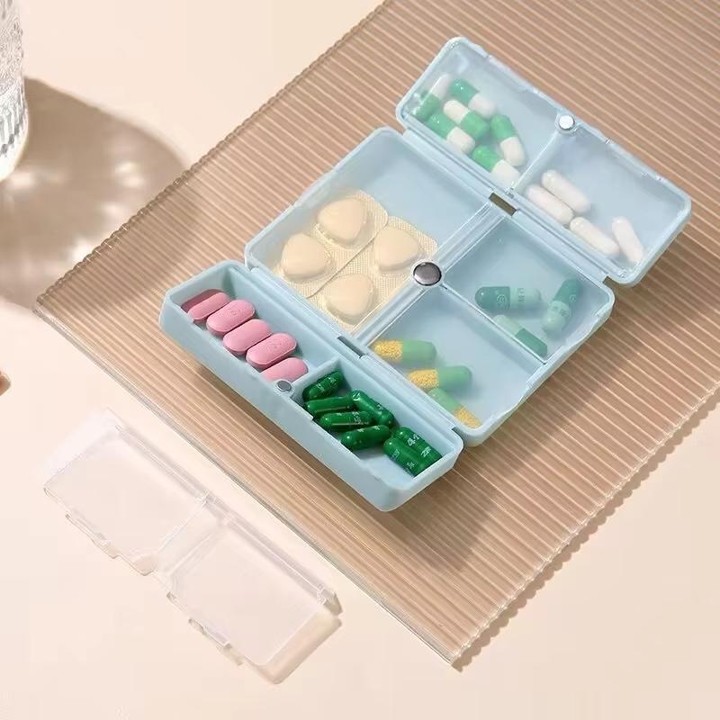 7Compartment Double Layer Magnetic Pill Box Waterproof Dust Proof Moisture Proof Multifunction Travel Pill Organizer For Vitami