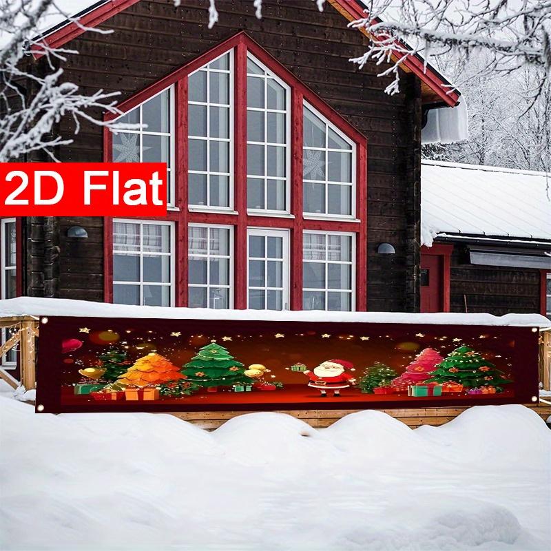 Festive Holiday Santa Claus & Gift Box Christmas Fence Banner, Outdoor Garden Porch Decor