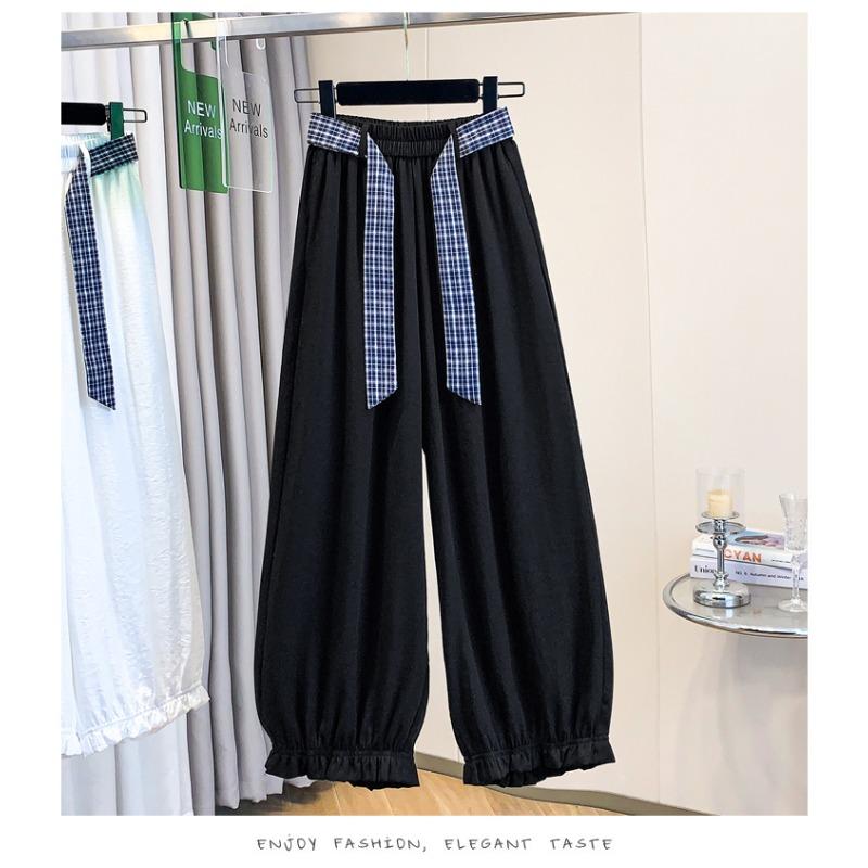 DIMANAF 2026 Plus Size Summer Women Pants Cotton Elastic Waist Oversize Fashion Lady Casual Long Pants Solid Black