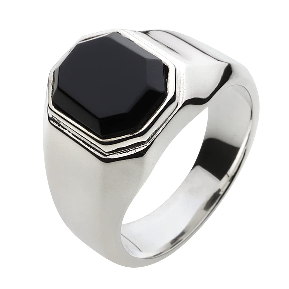 

Cutting Stone Ring Onyx 925 Silver fr0148 Size 11 [Figmart] [Silver Accessory]
