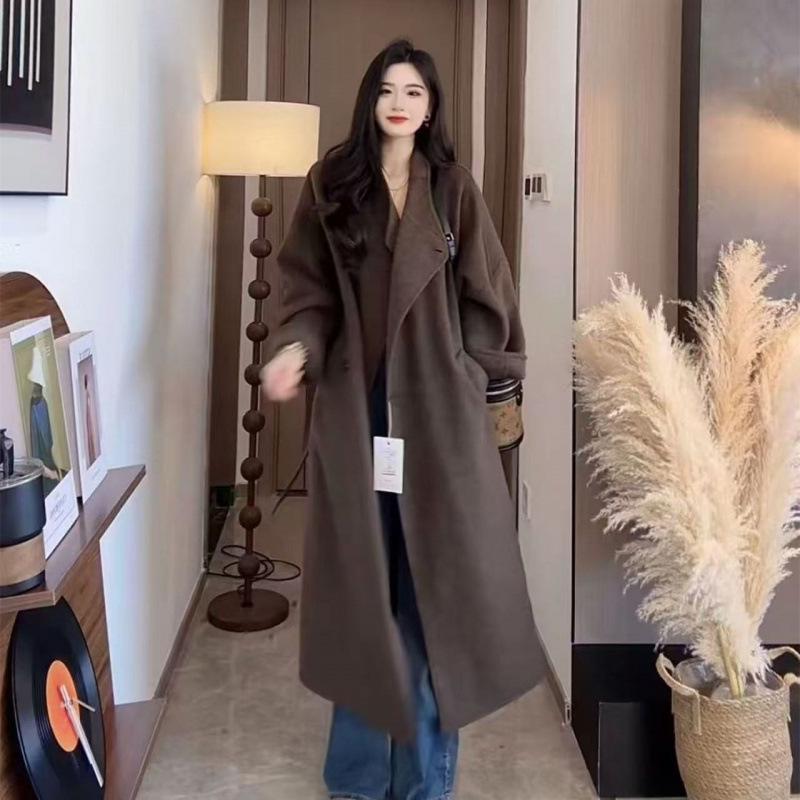 Hepburn Style Long Woolen Cashmere Coat for Women - Autumn/Winter
