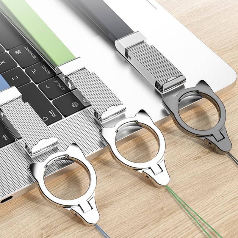 Multifunction Silicone Phone Strap Phone Lanyard Featuring Removable Metal Rings That double As A Hand Stand for Home Use