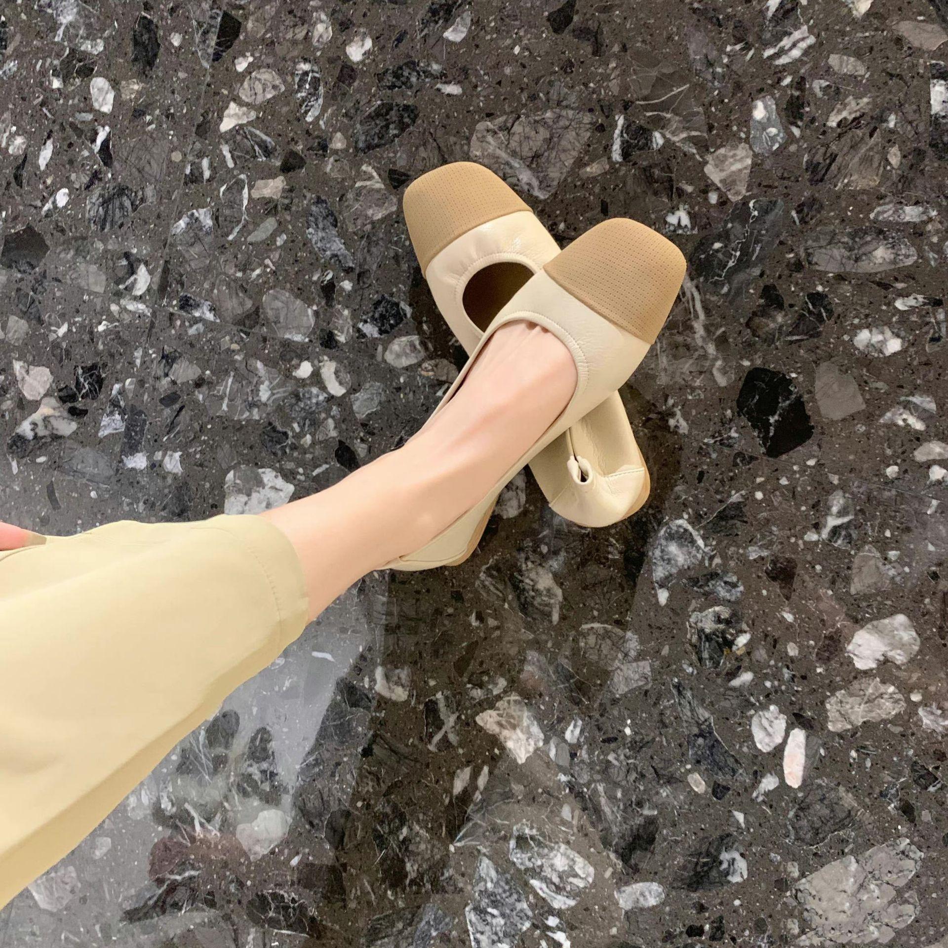 

Grape mother studiolee square head soft sole thick heel small fragrant style color matching light mouth versatile flat sole shoes women s summer 34 чёрный