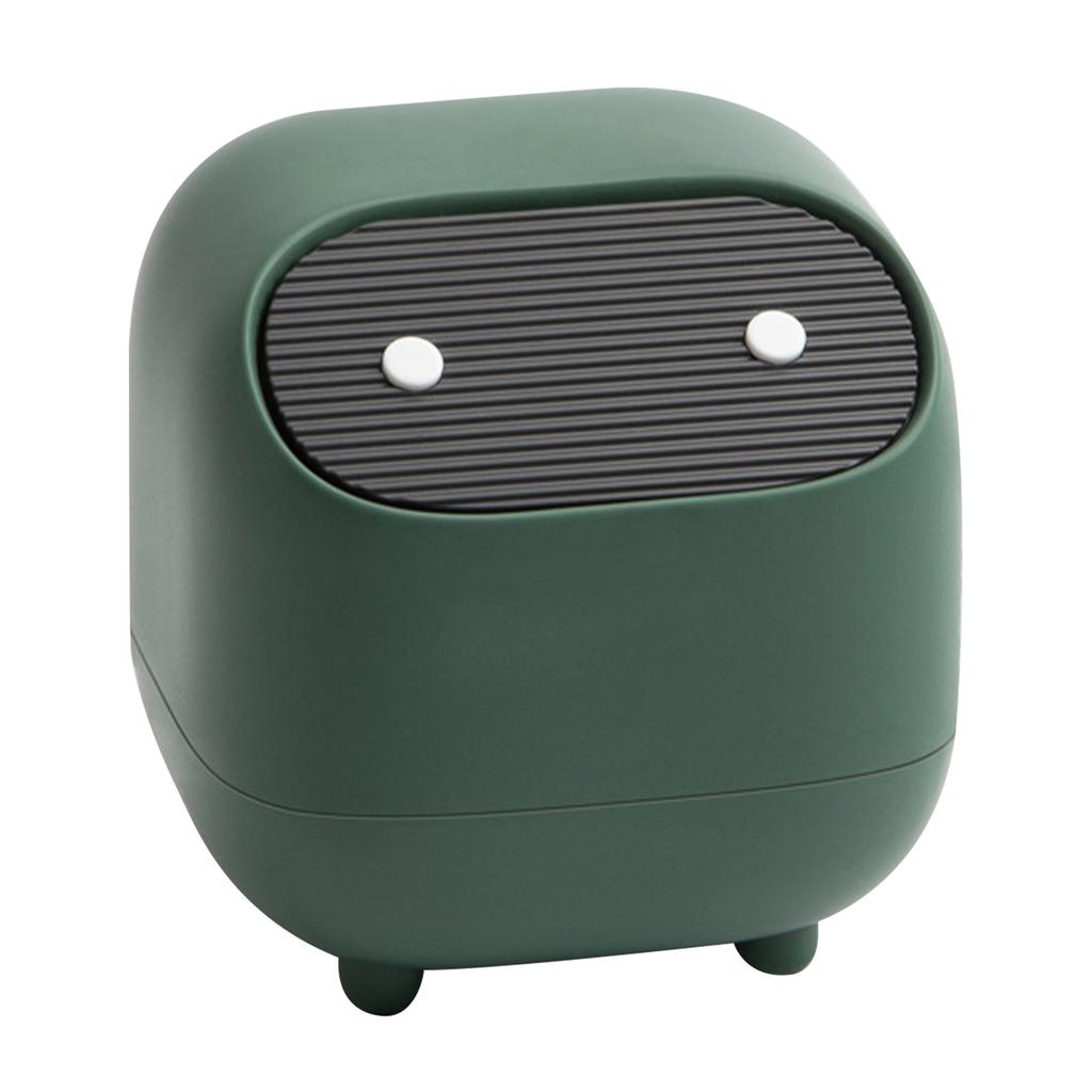 Mini Trash Can 2 Layer Press Type Plastic Countertop Garbage Can with Lid for Table Bedside Desk Green
