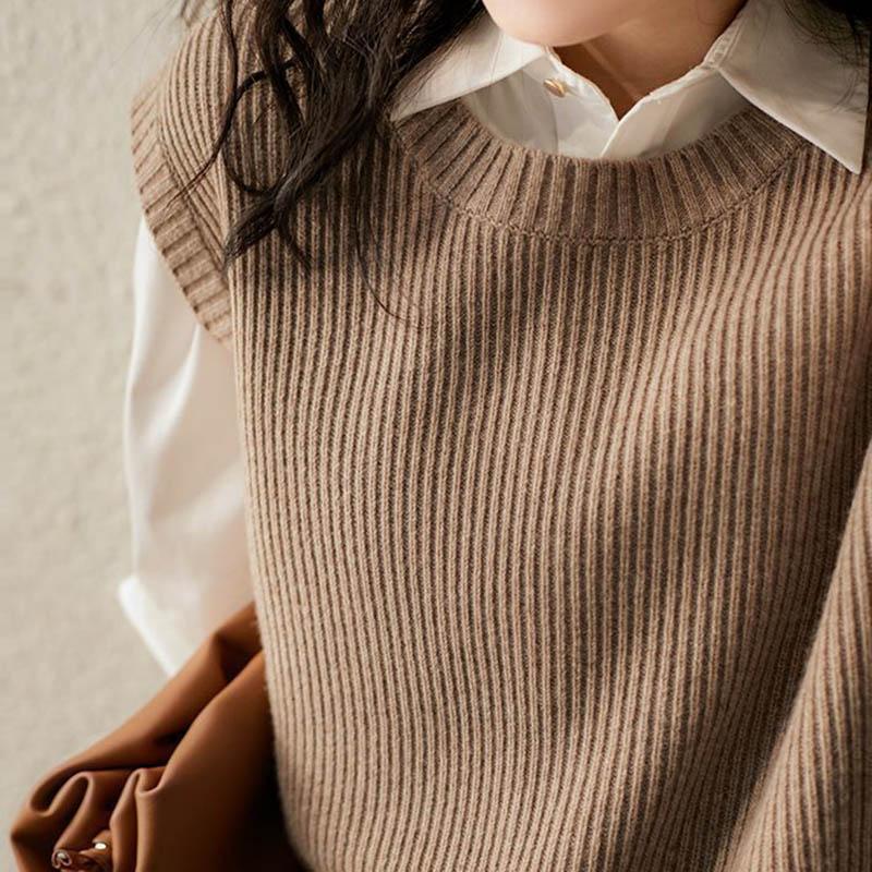 Gilet da Donna Lavorato a Maglia Oversize Canottiera Senza Maniche Top Maglione Largo Gilet Monocolore Casual Scollo Tondo